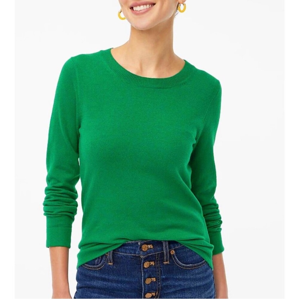 J. Crew Teddie 100% Cotton Kelly Green Crew Neck Sweater